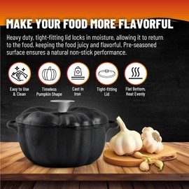 SOBEIT Garlic Roaster, Cast Iron Garlic Roaster, Pumpkin Shape Garlic Baker, Small Dutch Oven with Lid for Garlic, Artichoke, Potato, Apple Pies, Pepper