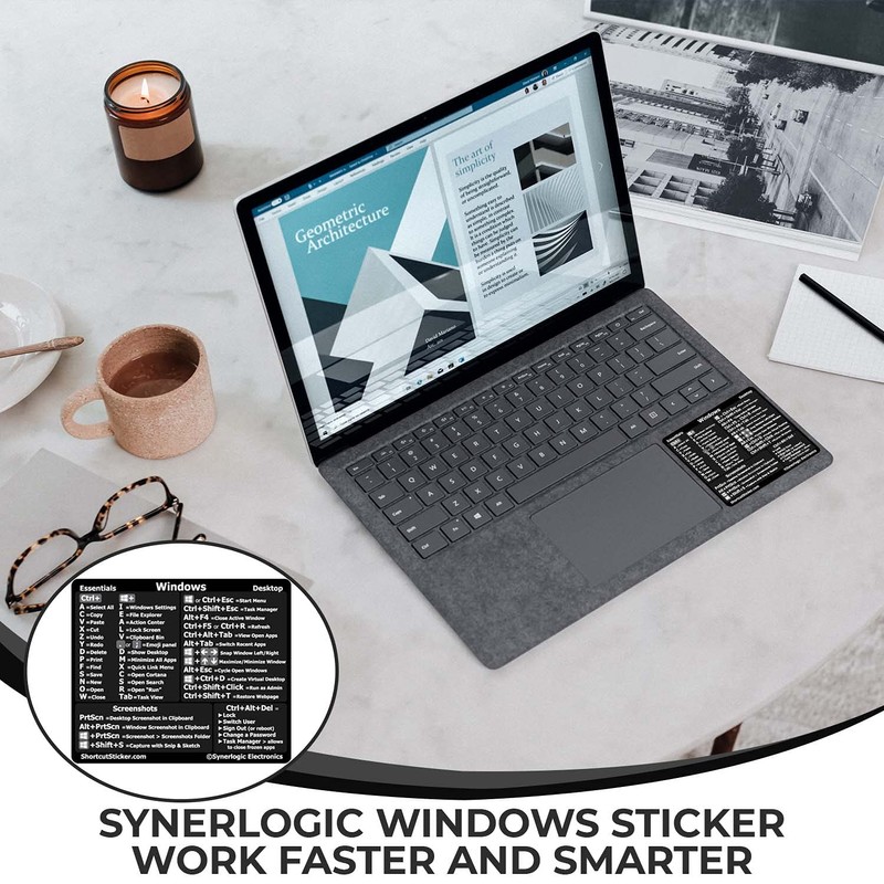 Synerlogic Windows PC Reference Keyboard Shortcut Sticker | Vinyl, Laminated