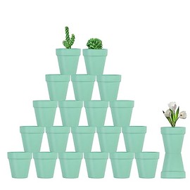 Sderoq 3 Inch Terracotta Pots - 22Pack Clay Flower Pots with Drainage Hole, Succulent Nursery Pot/Cactus Plant Pot. Great for Plants, Crafts, Wedding Favorn, DIY Production (Light green)