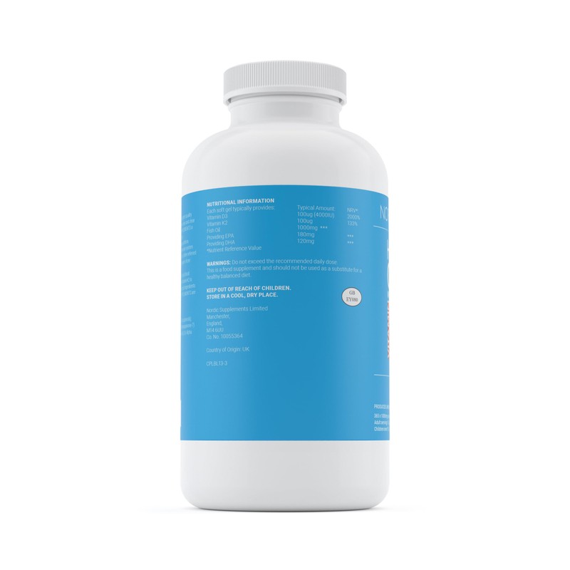 Nordic Supplements Omega 3 Fish Oil 1000mg with Vitamin D