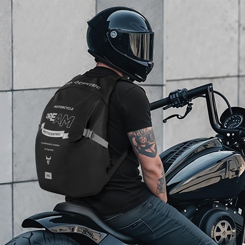 Waterproof Motorcycle Backpack, 30L Helmet Bag with Laptop Pocket, Gray