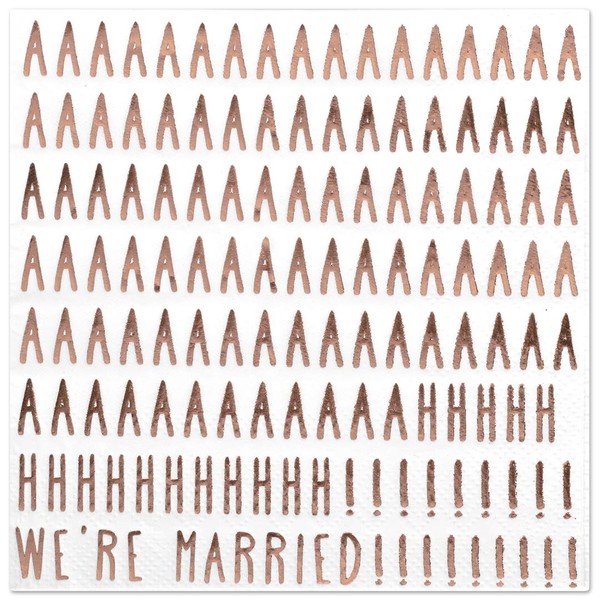 Andaz Press We're Married! Funny Quotes Cocktail Napkins, Rose Gold Foil, Bulk 50-Pack Count 3-Ply Disposable Fun Beverage Napkins for Engagement Party, Bridal Shower, Wedding Reception Bar