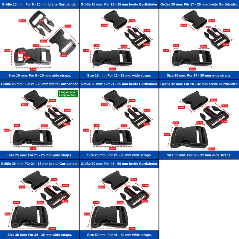 Your Day Mate Black Plastic Buckles for Webbings, Snap Fastener,