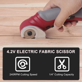 Cordless Electric Scissors, Cardboard Cutter, 4V Electric Cardboard Cutter, Cordless Fabric Scissors, Electric Box Cutter with Blade, Electric Scissors for Cardboard, Box, Leather（RED)