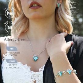 Leafael Holiday Gift Necklaces for Women, Infinity Love Heart Pendant with Aquamarine Blue Birthstone Crystal for December, Silver Plated 18 + 2 inch Chain, Christmas Jewelry or Birthday Gifts for Her