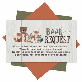 25 Books For Baby Shower Request Cards - Woodland Baby Shower Invitation Inserts, Book Request Baby Shower Guest Book Alternative, Bring A Book Instead Of A Card, Baby Shower Book Request