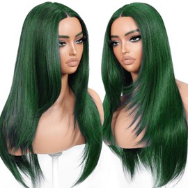 Colorful Bird Green Straight Layered Wig Human Hair 30 inch 13x6 Lace Front Wigs Glueless Pre Plucked Pre Cut Bleached Knots Wear and Go Wig Long