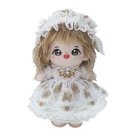 niannyyhouse 6.9 inches (20 cm) Plush Doll Clothes Gold Lace Dress Headpiece Mesh Petticoat Dress Up Cotton Doll Clothes