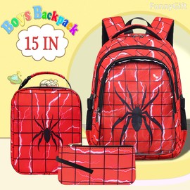 FunnyGifts Boys Backpacks with Lunch Box for Kids School Bookbag with Lunch Bag for Elementary Kindergarten Preschool Age 4-6 6-8 Years Old Mochila Para Niños