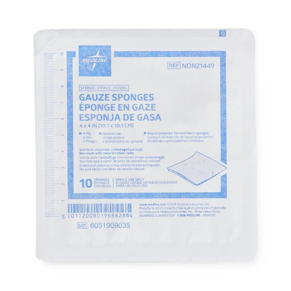 Medline Avant Gauze Sponge, Sterile, 4-Ply Gauze, 4" x 4", 10 Count (Pack of 128)