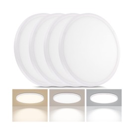 LUMLLSAJI 4 Pack LED Flush Mount Ceiling Light, 24W Ultra Thin Round White 3000k/4000k/6500k 3 Color Temperatures Adjusted 12 Inch Modern Ceiling Lights for Bedroom Bathroom Kitchen