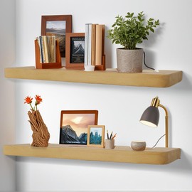 Warp Crack Resistant Natural Wood Floating Shelves with Invisible Brackets Set Of 2 1.1''H X 35.43''W X 6.7''D | Durable Thick Nordic Pine Wood Heavy-Duty Multi-Space Transformer Ultra-Slim Profile