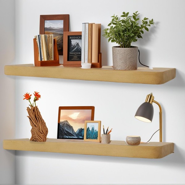 Warp Crack Resistant Natural Wood Floating Shelves with Invisible Brackets