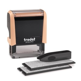 Trodat Printy 4912 Stamp Set in Pastel Cream to Set Yourself – 4 Lines of Text, Imprint 47 x 18 mm, German, Includes Tweezers, Ink Pad Black & Letter and Number Set in Two Sizes