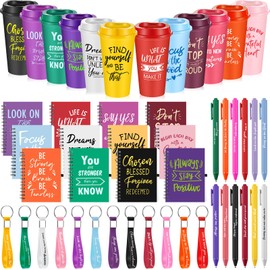 Skylety Christian Gifts Set Include Bible Verse Journal Notebook 16 oz Coffee Cup Bible Themed Pen and Religious Silicone Keychains Church Gift Bulk for Women Friends(Classic Color,Inspirational)