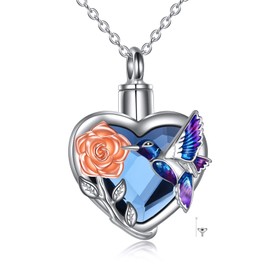 YFN Hummingbird urn necklace for ashes sterling silver with crystal heart cremation jewellery keepsake memory jewellery for women 18+2