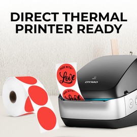 Perco Red 2-Inch Perforated Circle Dot Thermal Sticker Labels — 735 Stickers/Roll, Direct Thermal Printer Compatible—with Permanent Adhesive for Organizing, Color Coding, Bin Labeling—Made in USA