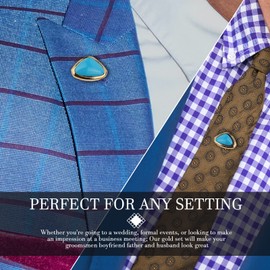 Tie Pins Tie Tacks for Men with Chain, Mens Jewelry or Accessories for Wedding Birthday Anniversary Christmas Valentine's Day, Turquoise