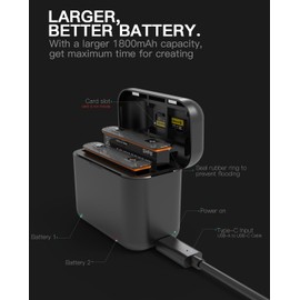 Lithbase 2 Packs 1800mAh 360 X3 Batteries & Fast Charger Hub Compatible with Insta360 X3 Camera, Battery Charger Storage Station with 2-Channel and Misro SD Card, LED Indicator, Safe and High-Capacity