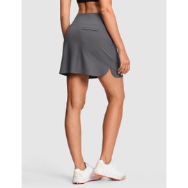 ISEEGZ High Waisted Tennis Golf Athletic Skirts for Women Tummy Control Pickleball Skort with Shorts Pockets Anti Slip Deep Grey M