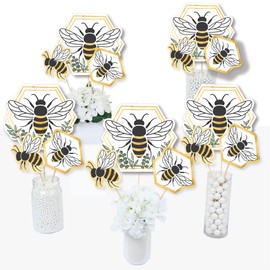 Big Dot of Happiness Little Bumblebee - Bee Baby Shower or Birthday Party Centerpiece Sticks - Table Toppers - Set of 15