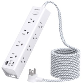 20FT Surge Protector Power Strip - Long Extension Cord with 12 Widely AC Outlets 3 USB, Flat Plug, Wall Mount, Desk Charging Station for Office Home College Dorm Room Essentials