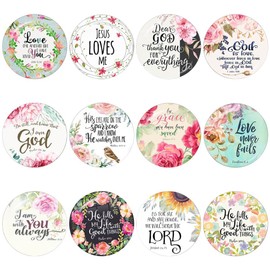 12 Pieces Boho Bible Verse Fridge Magnets Inspirational Christian Quote Refrigerator Magnets Round Floral Jesus Phrase Magnets for Whiteboard Classroom Office Kitchen and Locker