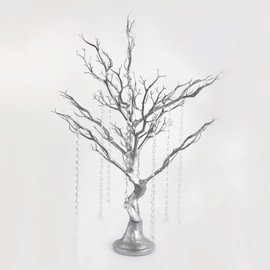 FlavorThings 34" Manzanita Centerpiece Tree with 8 Acrylic Bead Chains for Wedding Banquet Birthday Party Event Tabletop Decorations(Silver, 34")