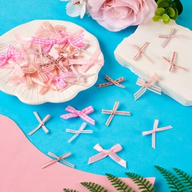 Elecrelive 50Pcs Mini Bows for Crafts, Mini Pink Bows Plaid Bows Tiny Christmas Bows Mixed Styles Small Ribbon Bow Ornaments for Christmas Tree Gift Wrapping Home Wedding Decoration