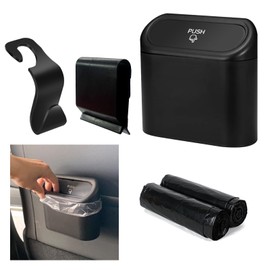 MINICIRCLES Mini Car Trash Can with Lid, 60 pcs Trash Bags and 1 Hooks, Portable Hanging Car Bin for Front Back Seat Accessories, Waterproof Trash Can Car Storage Rubbish