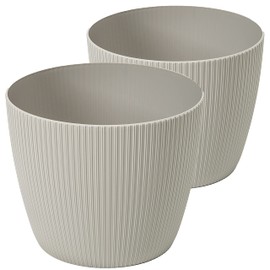 Tymar Flower Pot, Pack Of 2, Round Shape, Planter (2 Pack), Beige, Diameter 15.5 cm