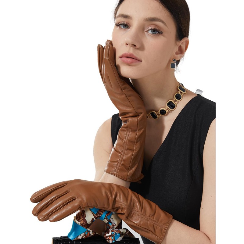 Neiicty Luxury Winter Long Leather Gloves Women Touchscreen Texting Warm