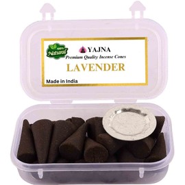 Yajna Lavender 100%-Natural-Incense-Cones Handmade-Hand-Dipped Organic-Chemicals-Free for-Purification-Relaxation-Positivity-Yoga-Meditation The-Best-scents (20 Count)