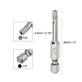 sourcing map T20 Security Torx Bit 1/4" Hex Shank 2" Long S2 Steel Magnetic Tamper Resistant Star Bits Screwdriver Torx Head with Hole for Driver Drill Bits Remove Fastening Screws