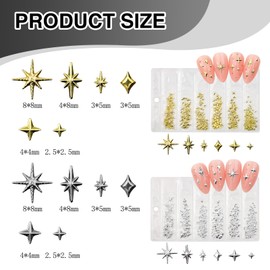 DOOCECIY 4 PCS 3D Silver Gold Nail Charms, Nail Decorations for Women Nail DIY Design