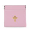 Squeeze Top Rosary Pouch Pink Vinyl with Gold Cross Imprint