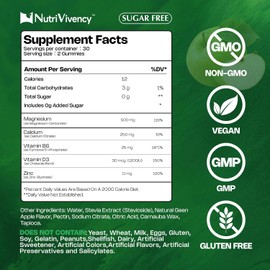 Magnesium Carbonate Gummies 500mg, Magnesium Carbonate Supplement with Calcium, Vitamin B6, D3, Zinc for Bone Health, Muscle & Nerve Support, Sugar Free, Vegan, Green Apple Flavor, 30 Servings