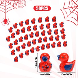 50pcs Tiny Spider Resin Ducks, Small Resin Duck with Spider Web Miniature Garden Decorations Mini Landscape Decor for Home Office Car Decor Festive Gift(Red)