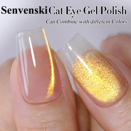 Senvenski Gelee Glas Cat Eye Gel Nagellack mit Magnet 15ML Magnetisch 3D Galaxie Holographisch Reflektierend Glitzernd Durchsichtig Farbe Gellack Salon Home DIY (Gold, 0.5fl oz)