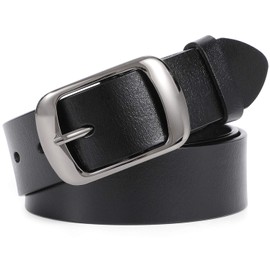 WHIPPY Women Leather Belts for Jeans Pants Fashion Dress Belt for Women with Solid Pin Buckle, Black, L