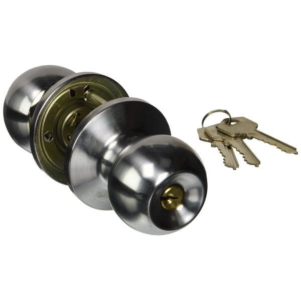 Wolfpack 3030500 Entrance Door Knob with Key and Lock, Chrome Coloured