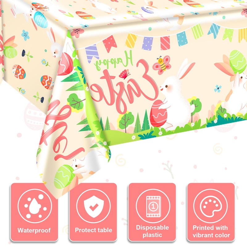 2pcs Easter Tablecloth, 107.87x53.94 Inch Plastic Easter Party Table Cloth