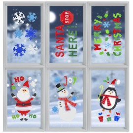 78PCS Christmas Window Gel Stickers, Xmas Design 6 Sheets – Double-Sided Viewed, Reusable, and Non-Toxic Xmas Tree Window Decorations