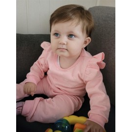 Infant Baby Girls Clothes Solid Color Long Sleeve Ruffle Pullover Sweatshirt Tops Pants Tracksuit 2PCS Outfits Set Pink 6-9 Months
