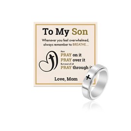 Gifts for Son Cross Rings Fidget Ring Anillos Para Hombre Mens Spinning Silver Rings for Anxiety Inspirational Birthday Gifts for Men