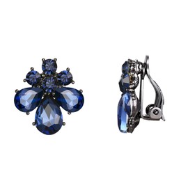 EVER FAITH Drop Clip On Earrings for Women Girls Rhinestone Crystal Flower Clip Stud Earrings Navy Blue, Crystal