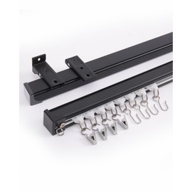 Ezcasch Ceiling Curtain Track Set, Ceiling or Wall Mount 3ft - 6ft, Aluminum Heavy-Duty Curtain Rails, Room Divider Curtain Track for Bedroom, With Silent Slide, Clips and Hooks，Black