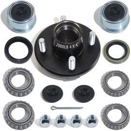 iBroPrat 1 Sets Trailer Hub Kit 4 Bolt 4, Trailer Axle Kit for 2000 lb 4 Lug Trailer Hub Fits 1" and 1-1/16" Spindle with Extra Dust Cap and Rubber Plug