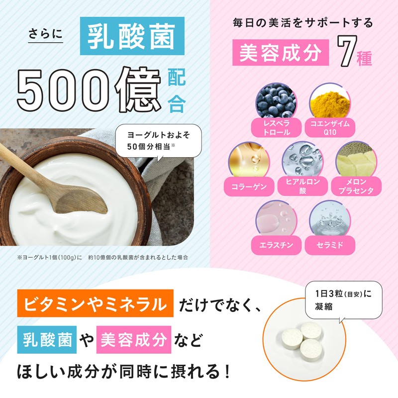 ビオナス マルチビタミン ミネラル 乳酸菌 500億個 BIONUS サプリビタミンA ビタミンB ビタミンC ビタミンD