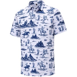 Mens Golf Polo Shirts Short Sleeve Dry Fit Print Performance Moisture Wicking Casual Funny Golf Polo Cowboy Shirts for Men